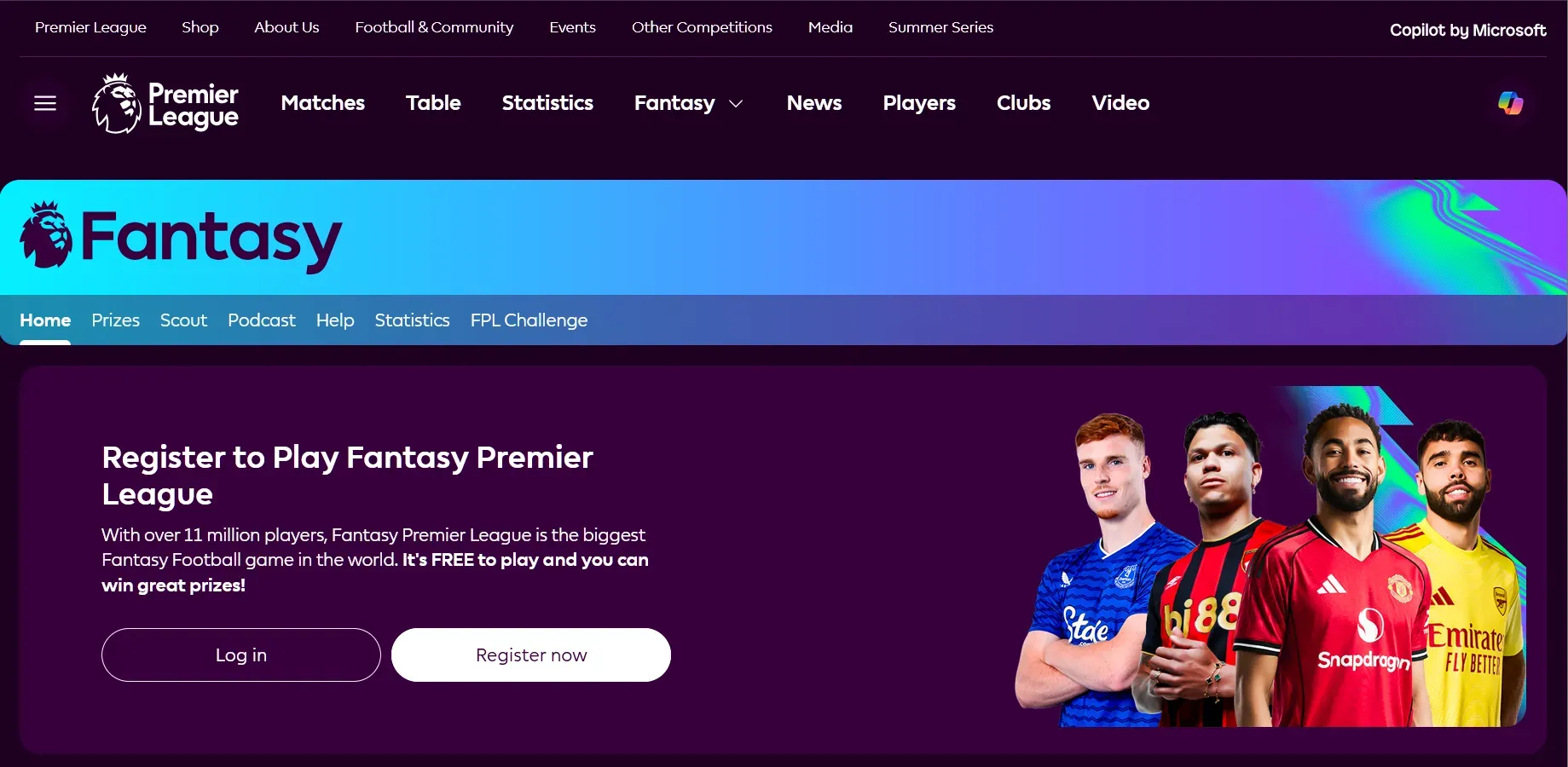 A picture of the Fantasy Premier League Website.