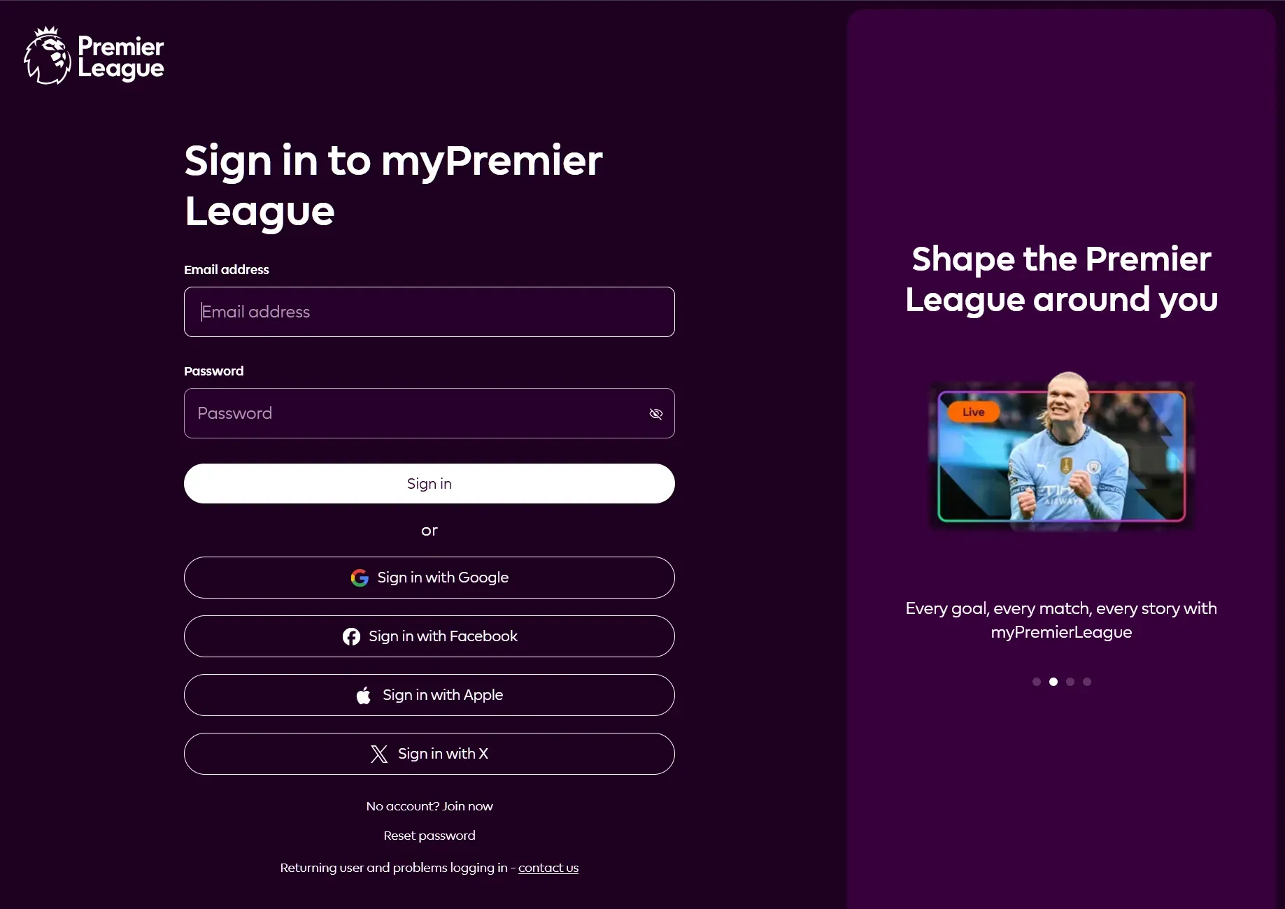 A picture of the Log-In section of the Fantasy Premier League Website.