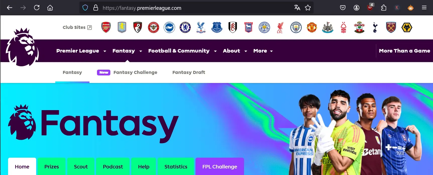 A picture of the Fantasy Premier League Website.