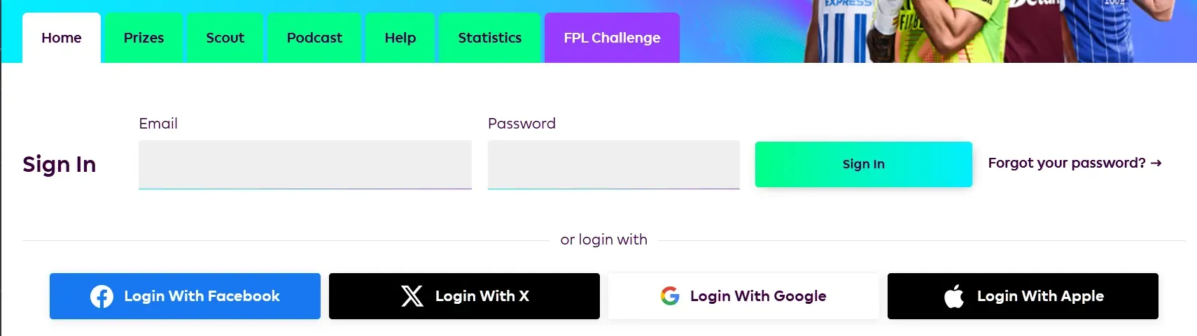 A picture of the Log-In section of the Fantasy Premier League Website.